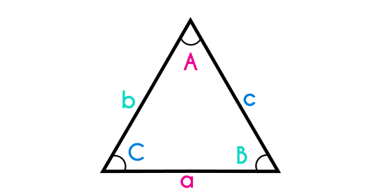 nombre de los ángulos y lados de un triángulos en la ley de los cosenos
